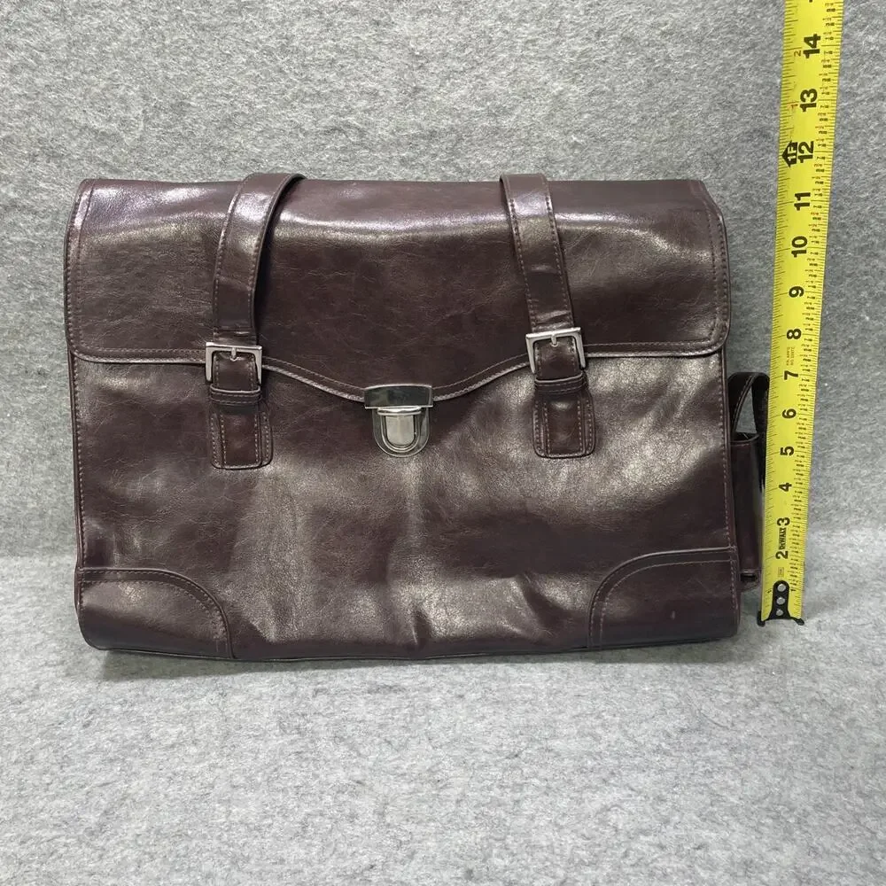 Vintage Worthington Faux Leather Dark Brown Briefcase Computer Work Shoulder Bag